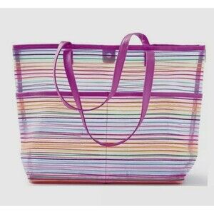 Ulta Beauty Stripe MultiColor Summer Beach Tote Semi Transparent 18"L×12"H